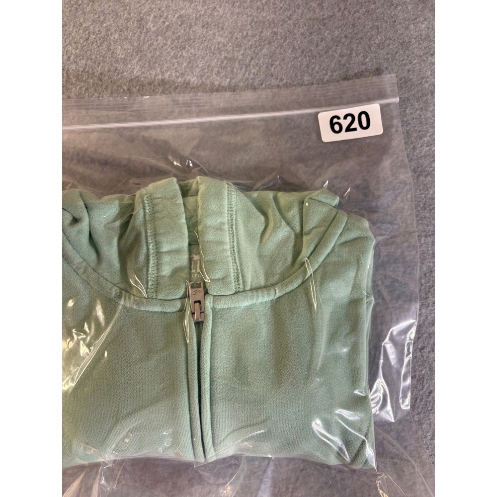 Hollister Womens XS Sage Green Cropped Zip Up Hoodie Curved Hem Fleece 352F2652 - Picture 12 of 12